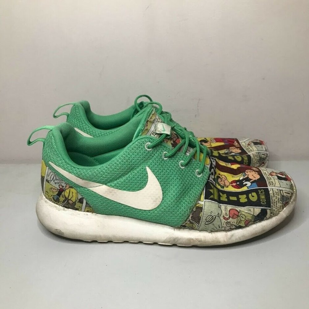 Nike Roshe Run Popeye Cartoon Novelty Sneaker Mens 9 Green Lace Up RARE Shoe - Picture 1 of 11